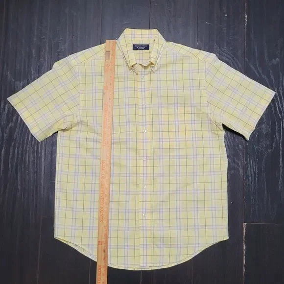 ROUNDTREE & YORKE Easy Care Shirt Mens M Yellow Plaid Short Sleeve Butto… - Picture 6 of 11